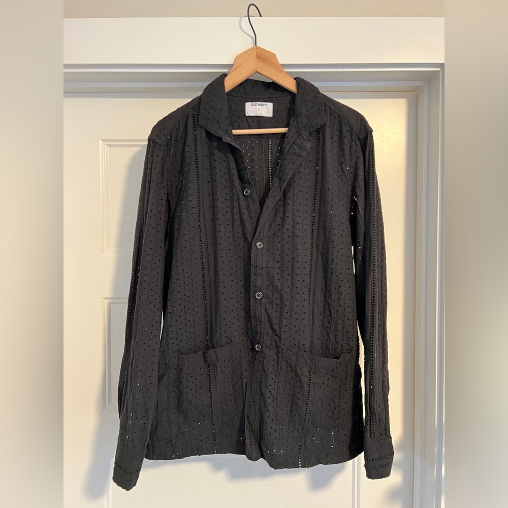 Old Navy Black Lightweight Cotton Eyelet Button-Front Shirt Jacket